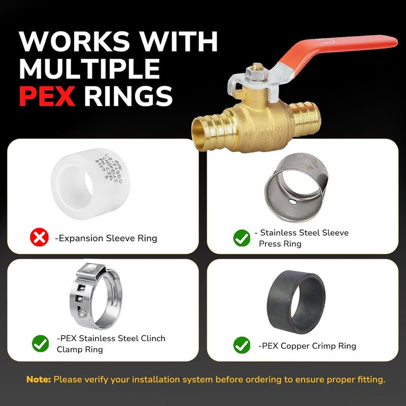 JUWO 3/4 Inch PEX Ball Valve, 2 Pack Pex Crimp Brass Full Port Shut-off Valve with 1/4 Turn Handle for Hot and Cold Water, UPC Certified - Image 4